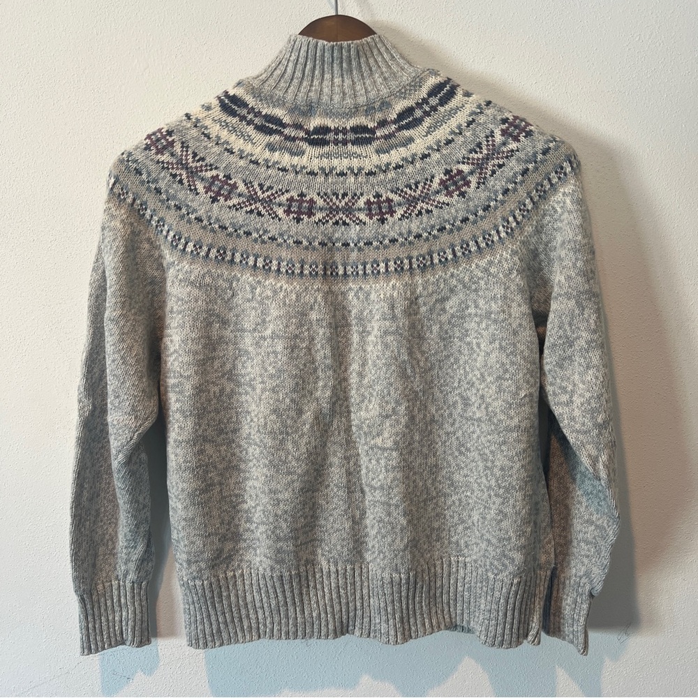 Vintage Tiara Cotton Full Zip Mock Neck Fair Isle Sweater Cottagecore - Picture 6 of 7